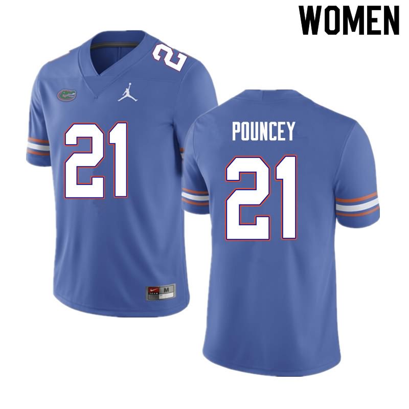 NCAA Florida Gators Ethan Pouncey Women's #21 Nike Blue Stitched Authentic College Football Jersey DZF3664IN